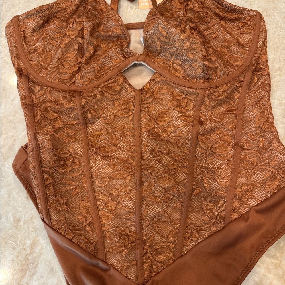 Chic Brown Lace Shapewear Bodysuit